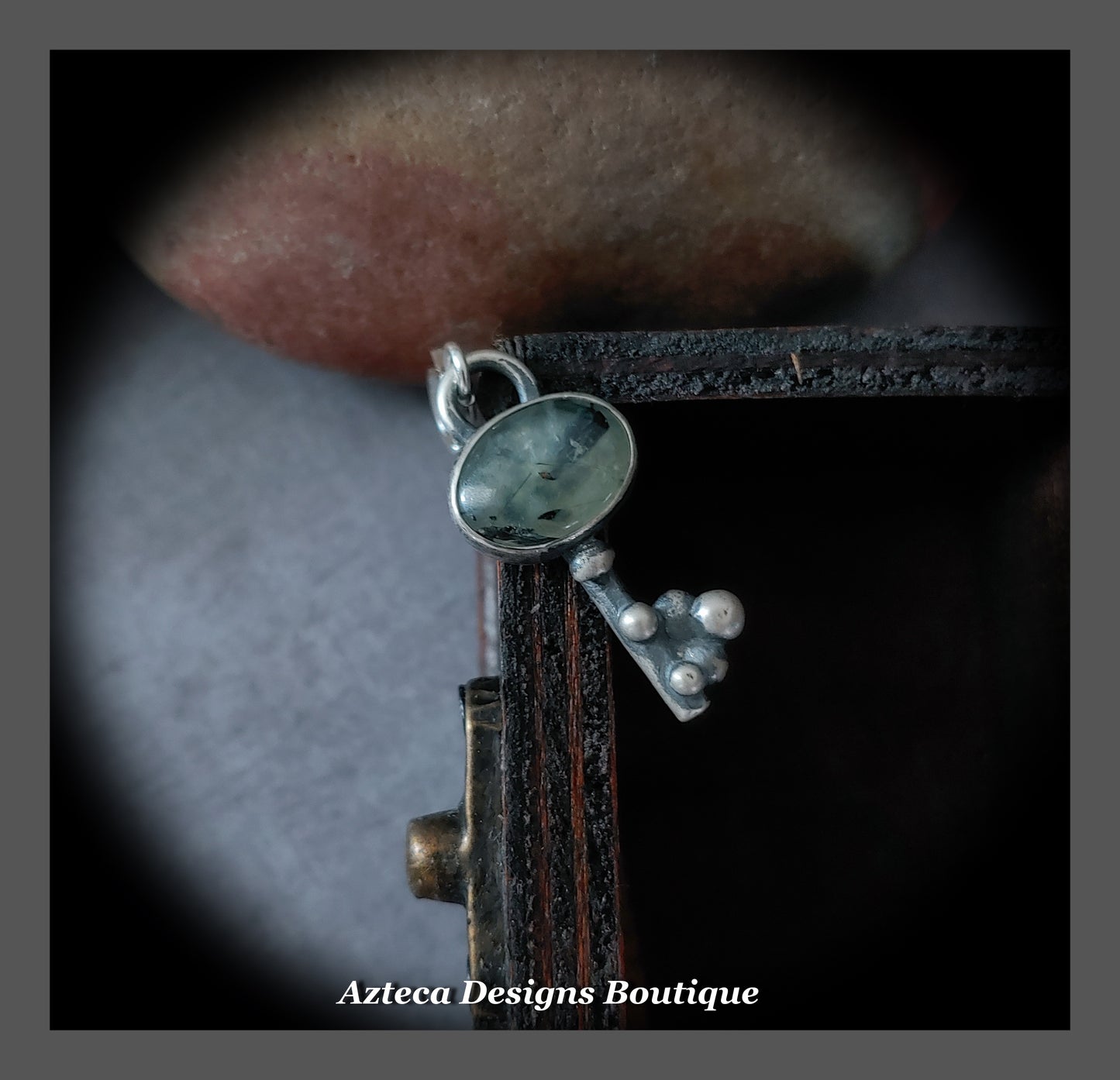 Prehnite Gemstone Key + Sterling Silver + Clip On Charm Pendant