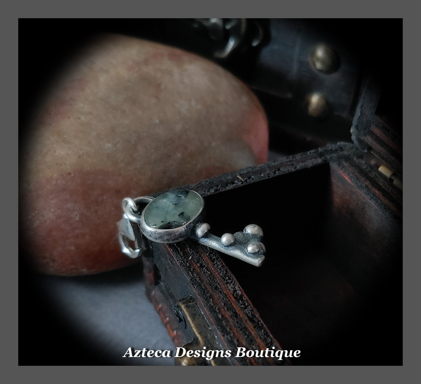 Prehnite Gemstone Key + Sterling Silver + Clip On Charm Pendant