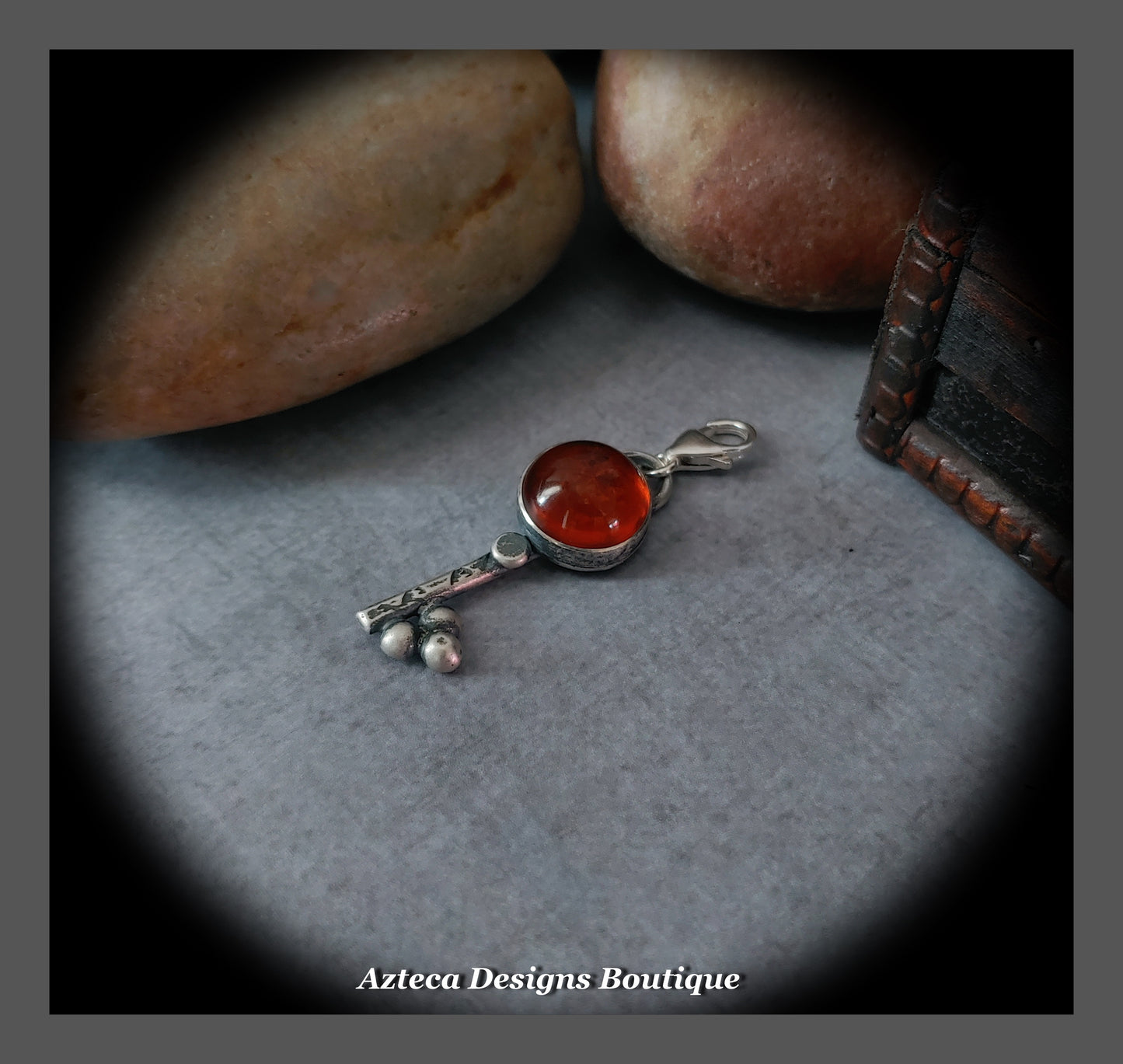 Amber Gemstone + Sterling Silver + Clip On Charm Pendant