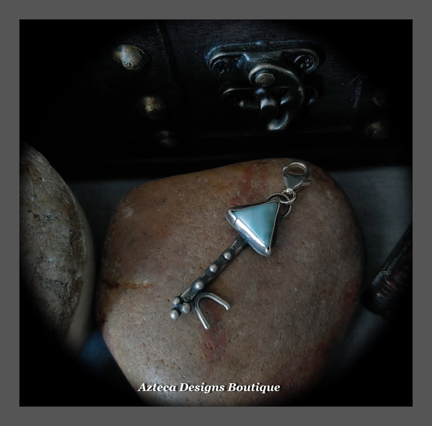 Larimar Gemstone + Sterling Silver + Clip On Charm Pendant