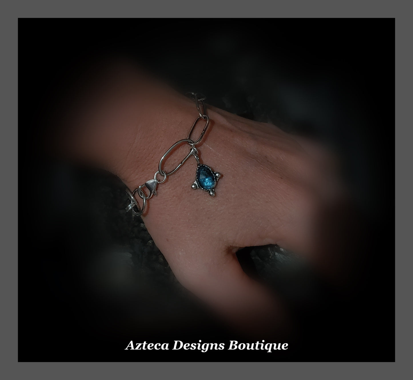 Teal Kyanite + Hand Fabricated Oval Link Chain + Argentium Silver Charm Bracelet