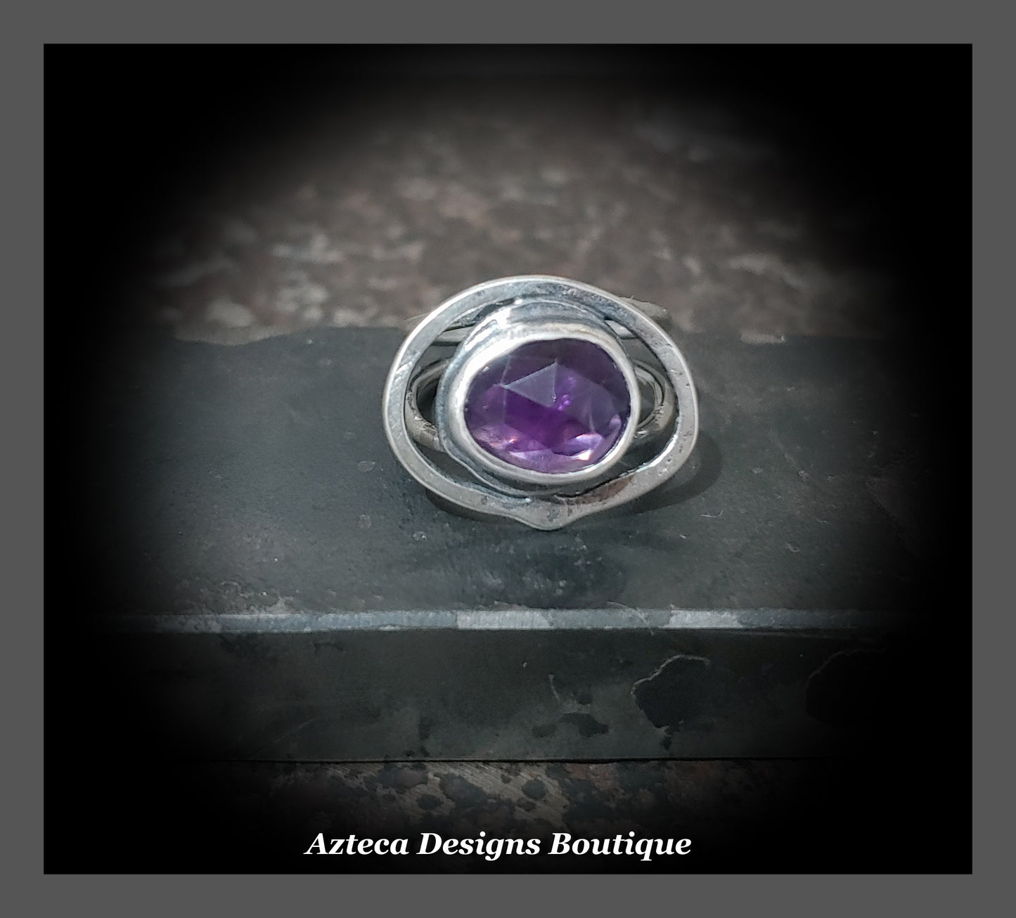 Size 7 Rosecut Purple Amethyst Ring + Argentium Silver Hand Fabricated Antique Finish