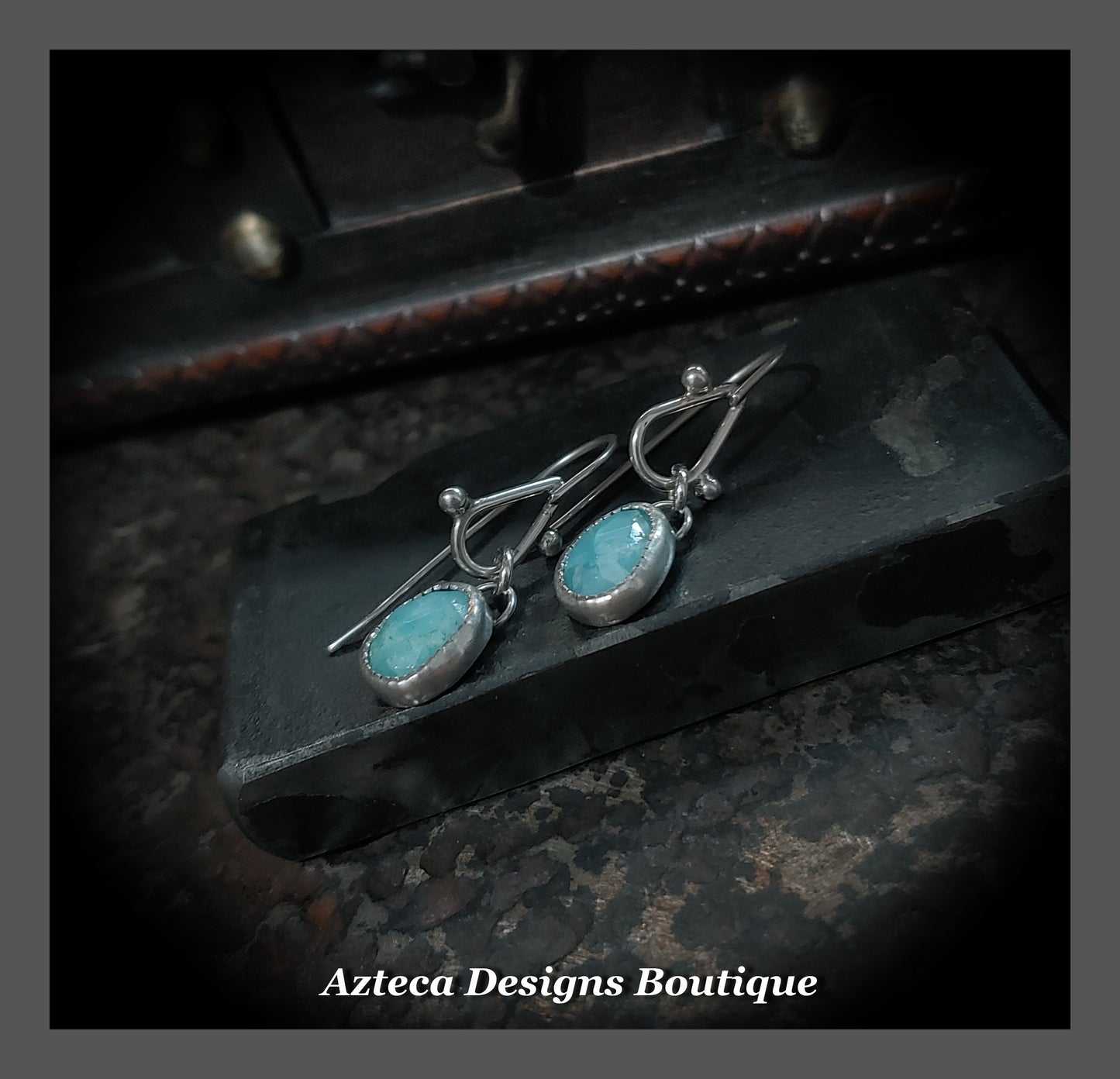 Rosecut Hemimorphite + Argentium Silver + Hand Fabricated Drop Earrings