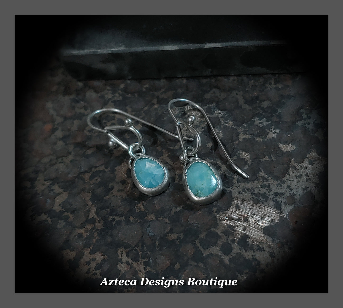 Rosecut Hemimorphite + Argentium Silver + Hand Fabricated Drop Earrings