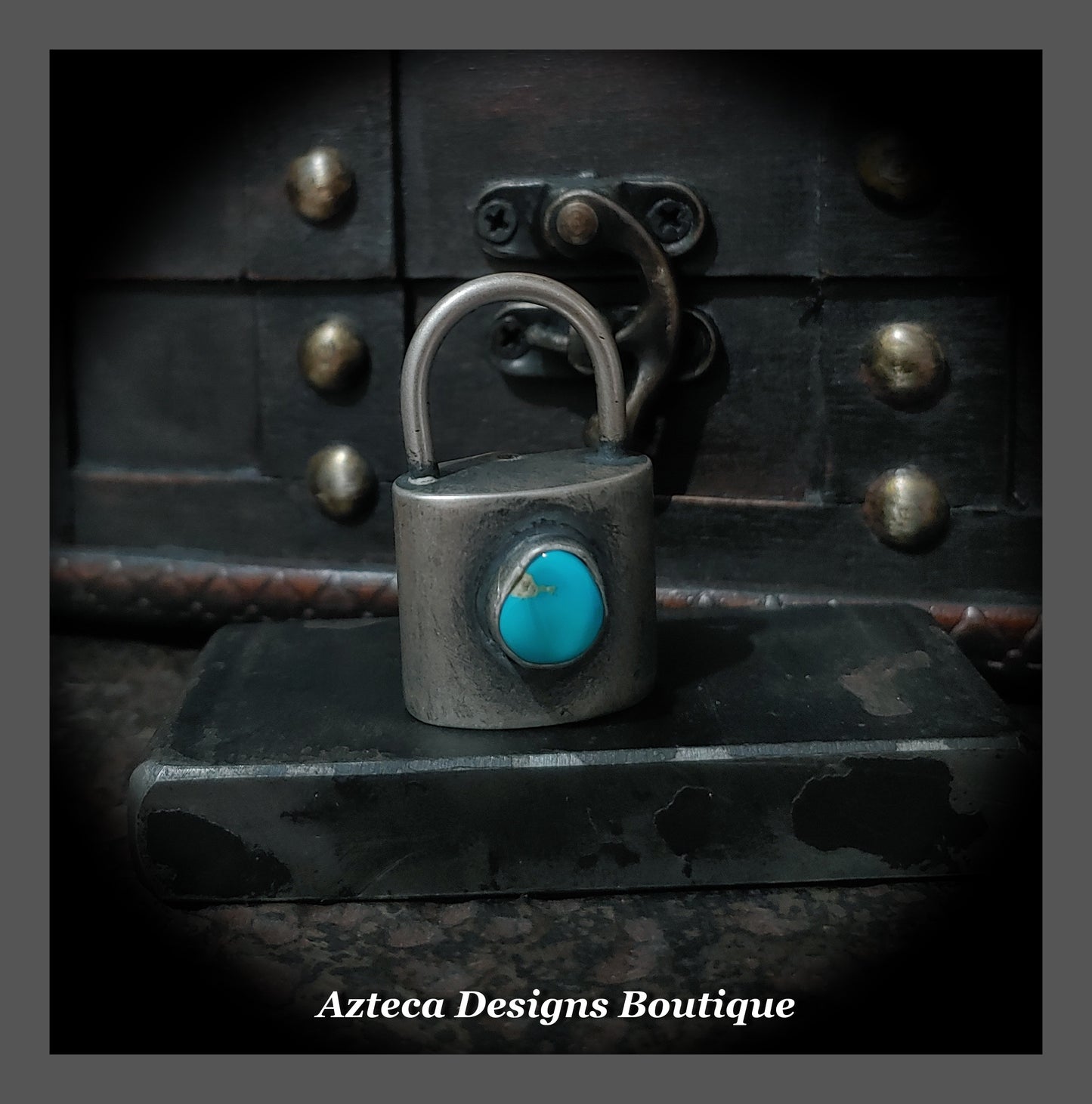 Built By Hand + Sterling Silver Hollow Form Padlock with Sleeping Beauty Turquoise
