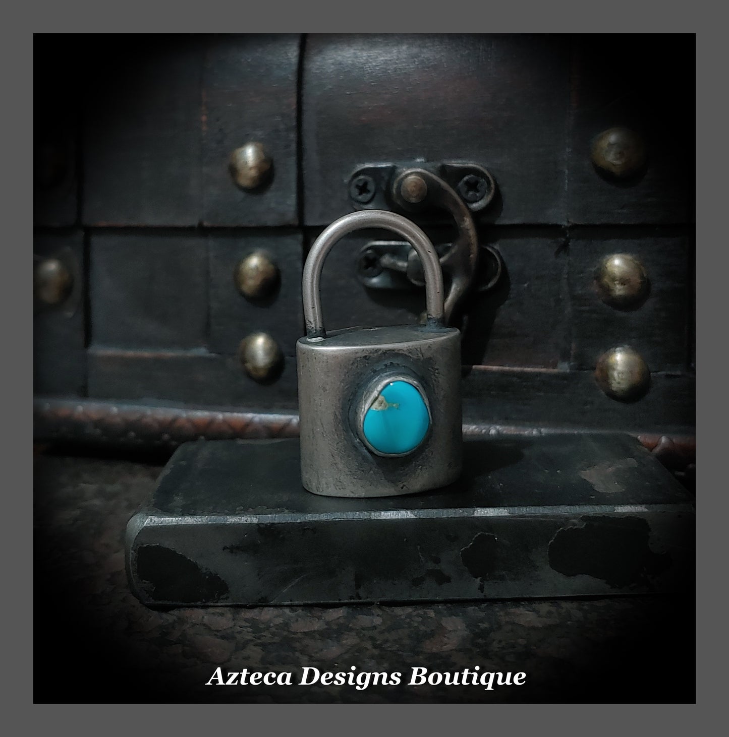 Built By Hand + Sterling Silver Hollow Form Padlock with Sleeping Beauty Turquoise