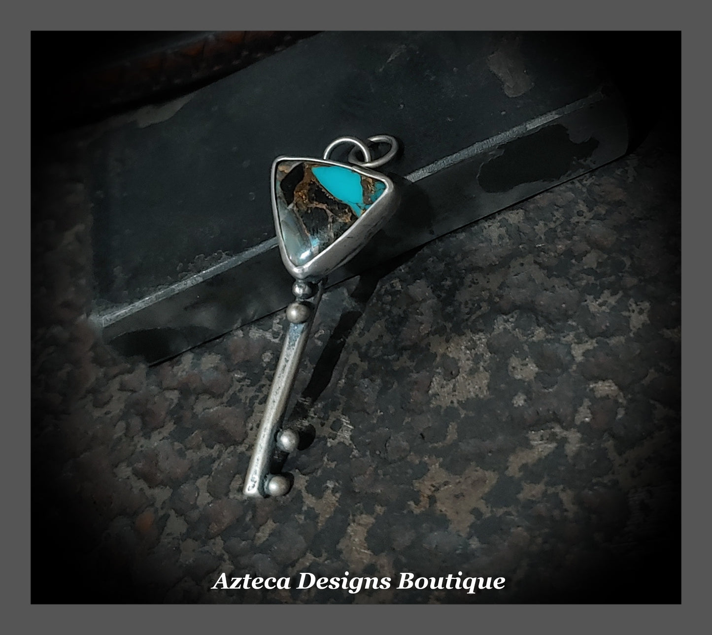 Turquoise Onyx Bronze Composite + Sterling Silver Key Pendant