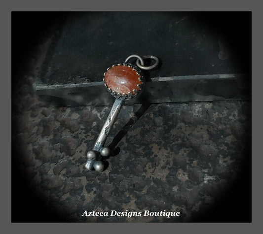 Shimmering Sunstone + Sterling Silver Key Pendant