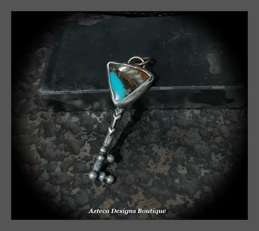 Turquoise Onyx Bronze Composite + Sterling Silver Key with Tiny Arrow Pendant