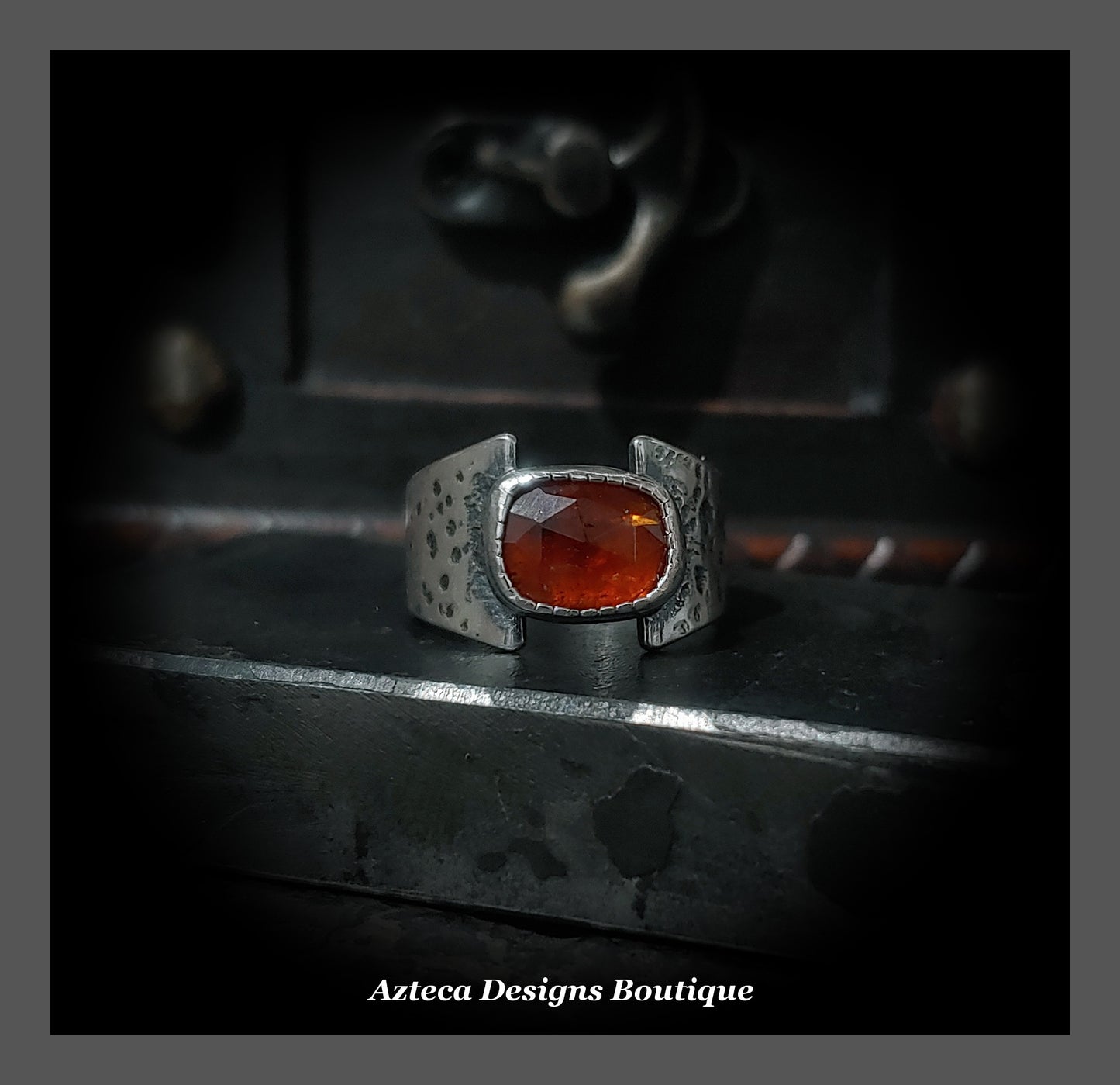 SIZE 7 + Orange Kyanite + Sterling Silver + Rustic Hand Fabricated Ring