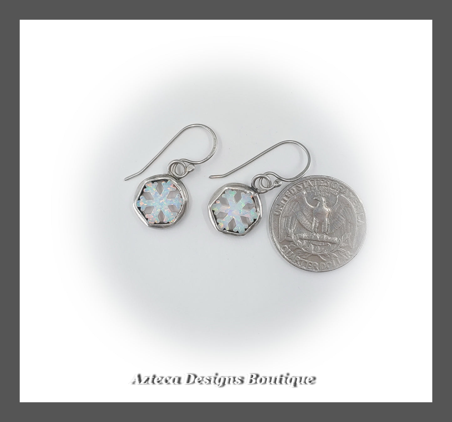 White Synthetic Opal Snowflake + Hand Fabricated Argentium Silver Earrings