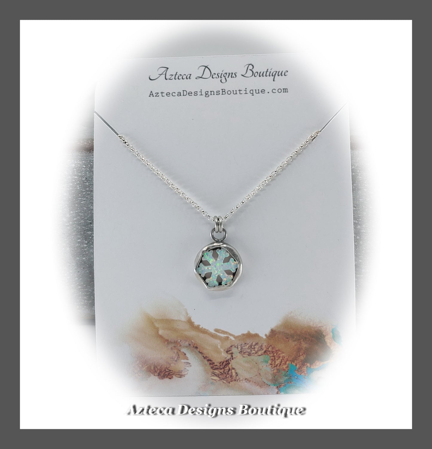 White Synthetic Opal Snowflake + Sterling Silver + Hand Fabricated Necklace