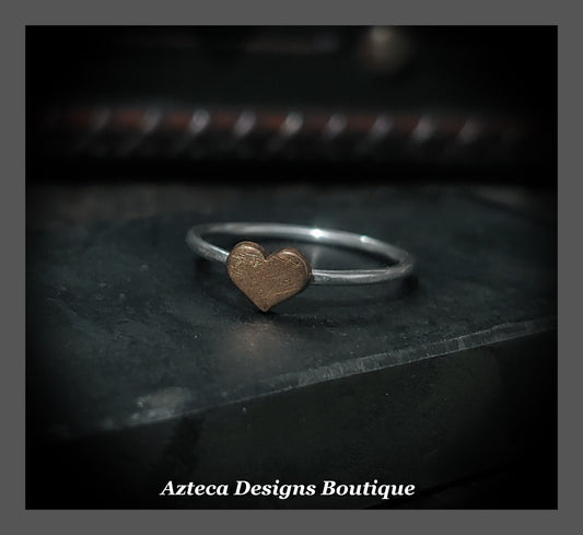 SIZE 7.5 Heart Ring Argentium Silver + Bronze + Petite