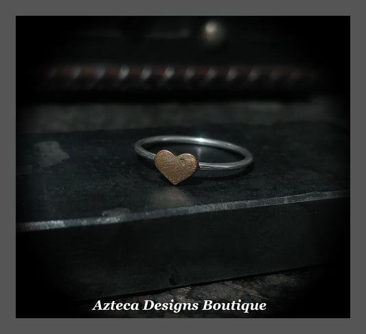 SIZE 7 Heart Ring Argentium Silver + Bronze + Petite