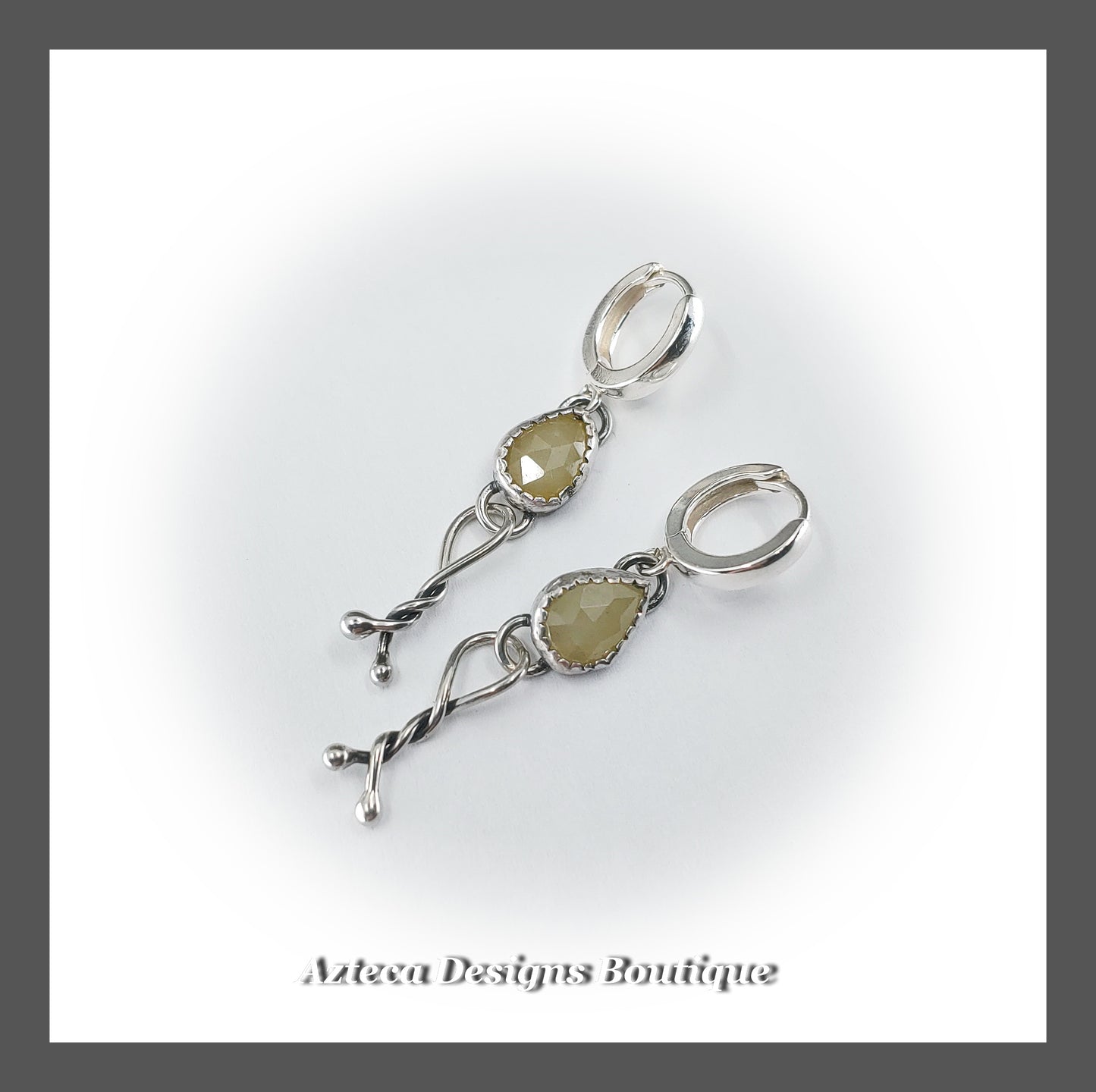 Yellow Sapphire Rosecut Gemstone + Hand Fabricated Sterling Silver + Huggie Latch Hoop Earrings