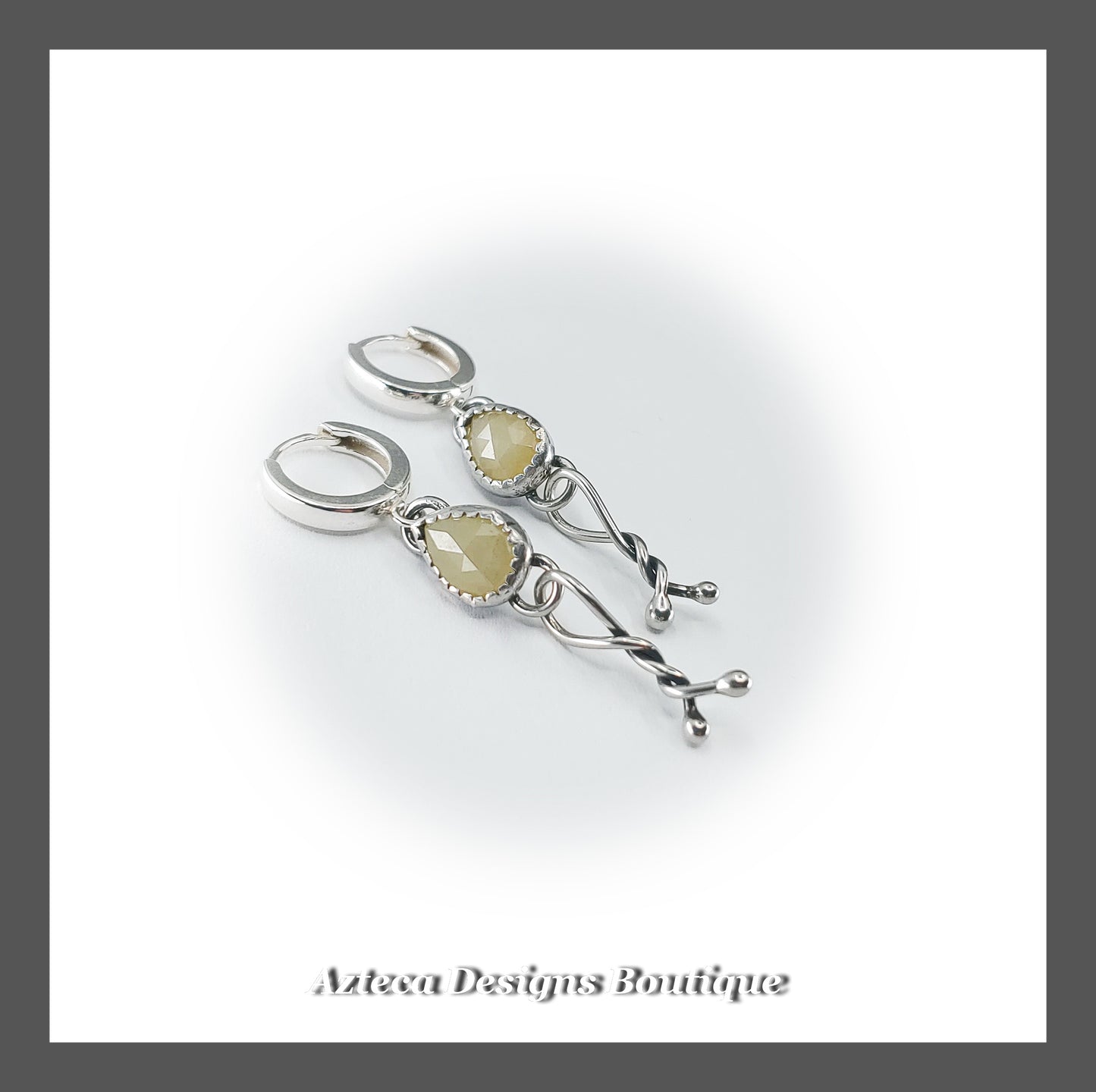 Yellow Sapphire Rosecut Gemstone + Hand Fabricated Sterling Silver + Huggie Latch Hoop Earrings