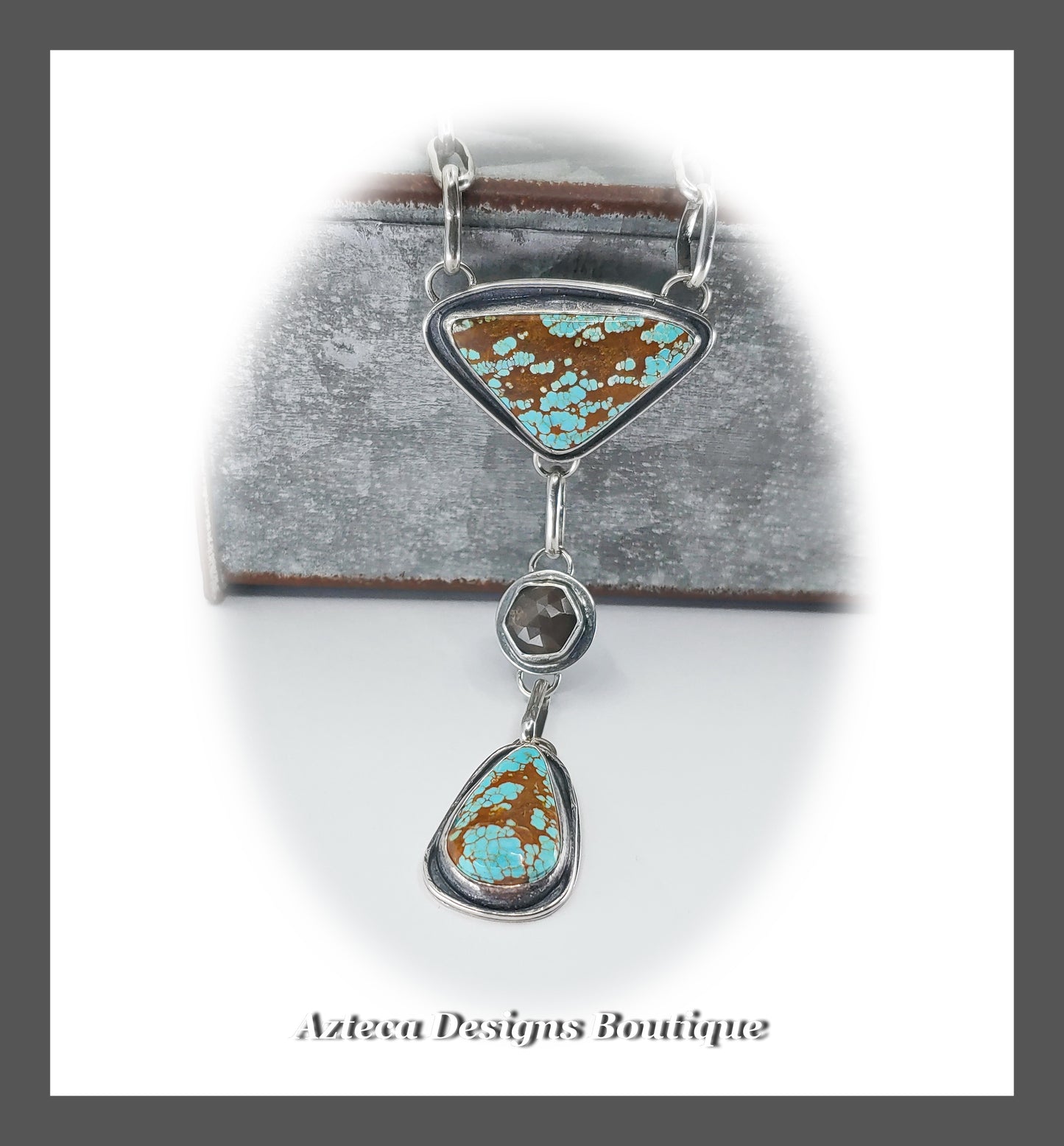 Number 8 Turquoise + Chocolate Moonstone + Sterling Silver + Hand Fabricated Y Necklace