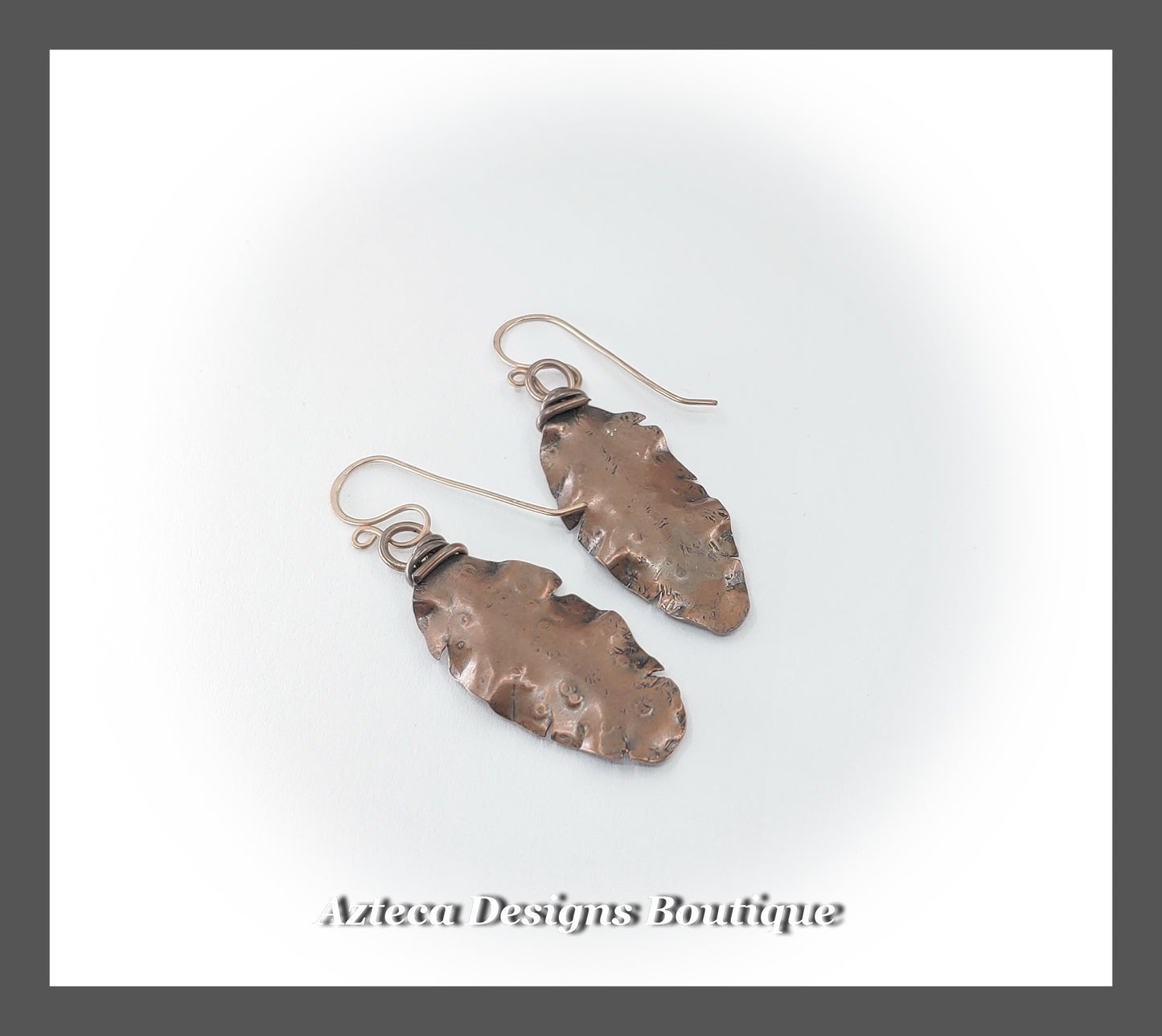Teal Abalone + Hand Fabricated Rustic Copper Earrings With Rose Gold Filled Ear Wires