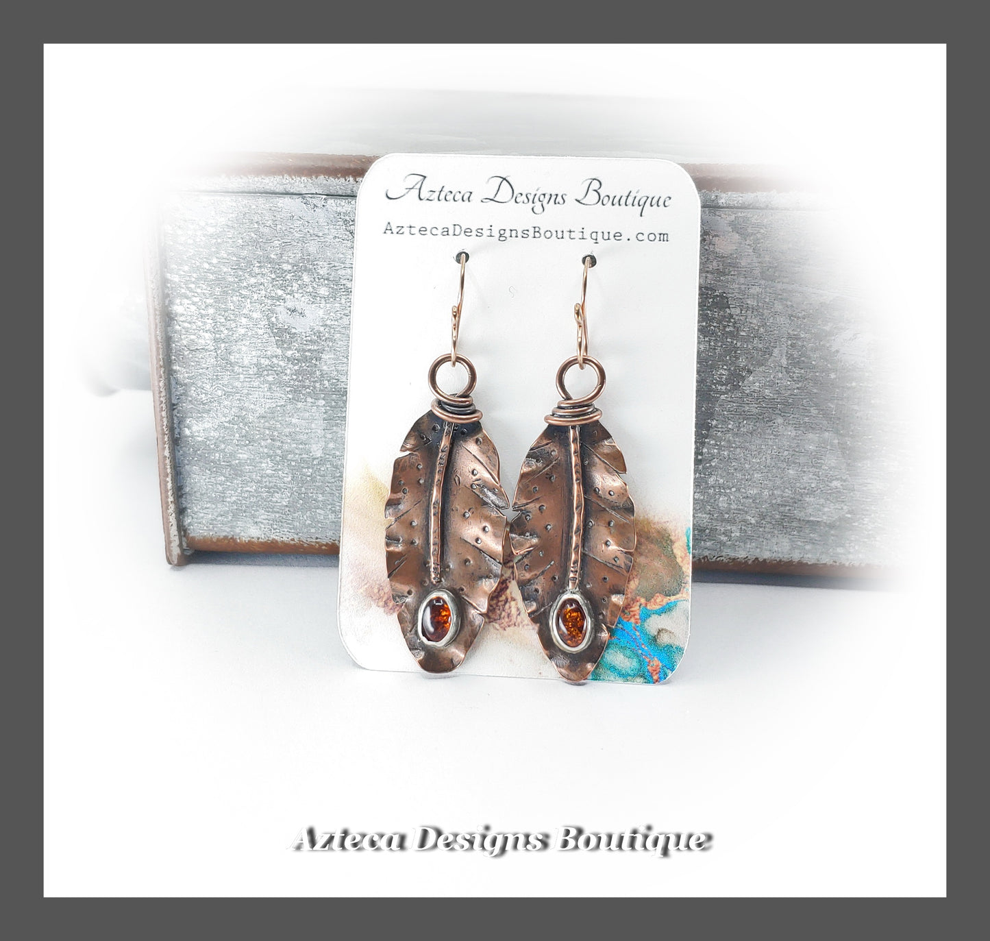 Copper + Amber + Hand Fabricated Rustic Earrings With Rose Gold Filled Ear Wires