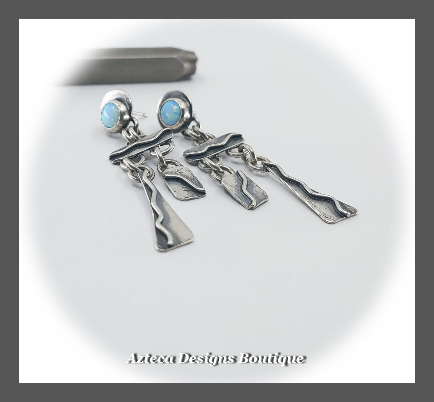 Cultured Sterling Opal + Sterling Silver Hand Fabricated Swingy Post Earrings