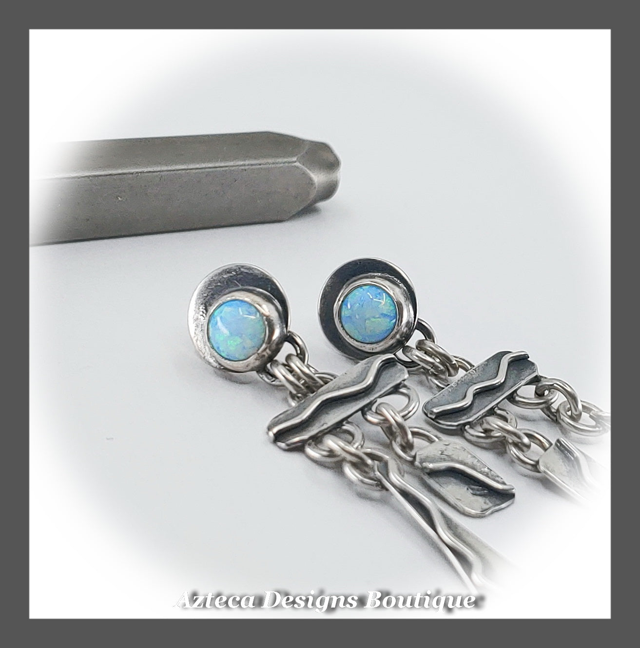 Cultured Sterling Opal + Sterling Silver Hand Fabricated Swingy Post Earrings