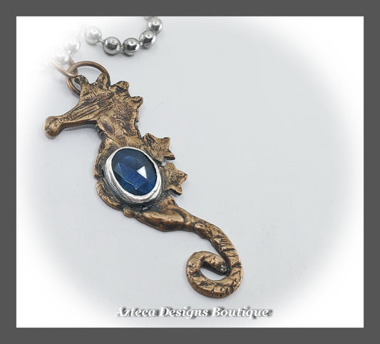 Bronze Sea Creature + Labradorite + Stainless Steel Chain + Hand Crafted Pendant Necklace