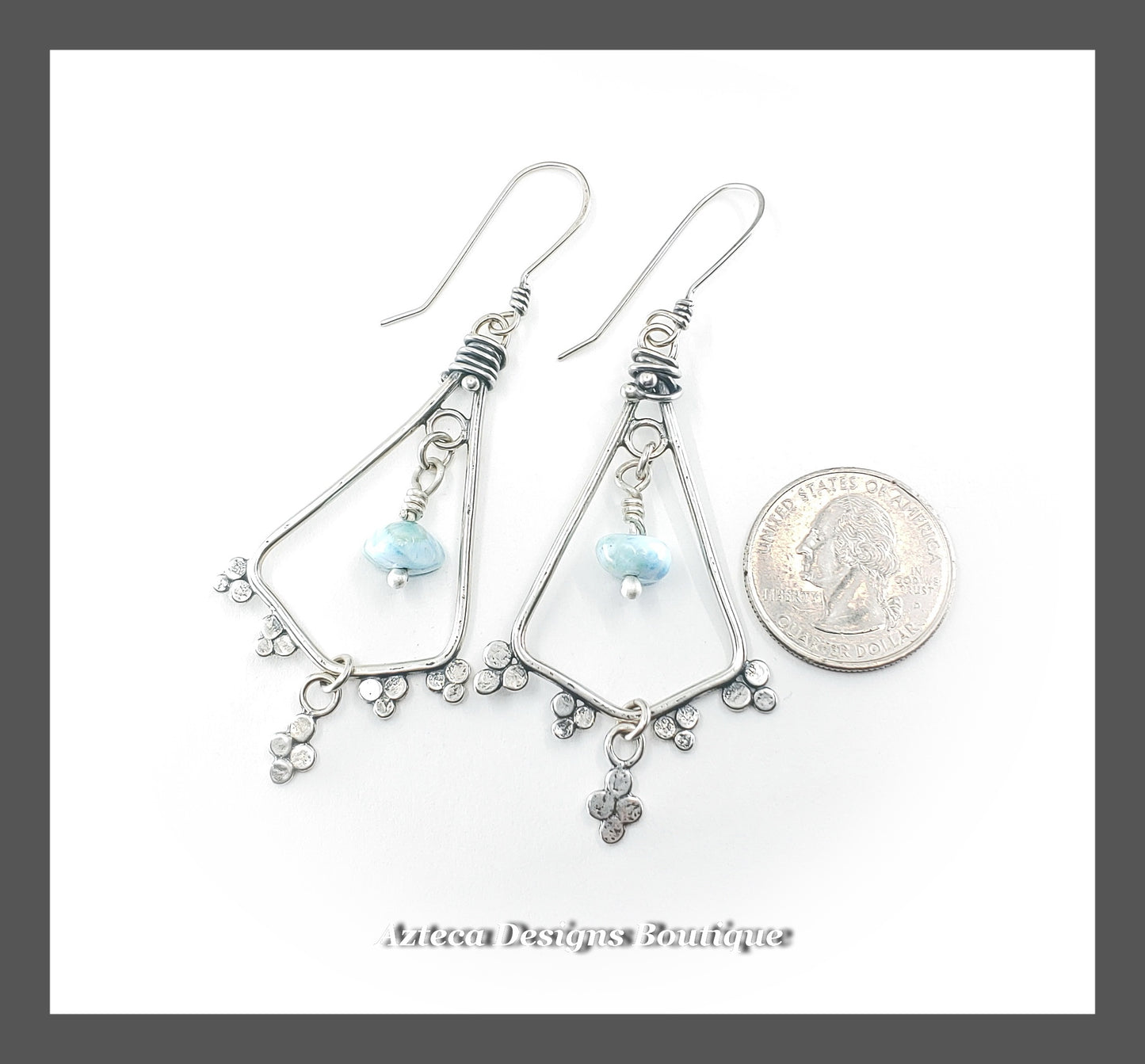 Hand Fabricated Argentium Silver Earrings + Larimar Lace