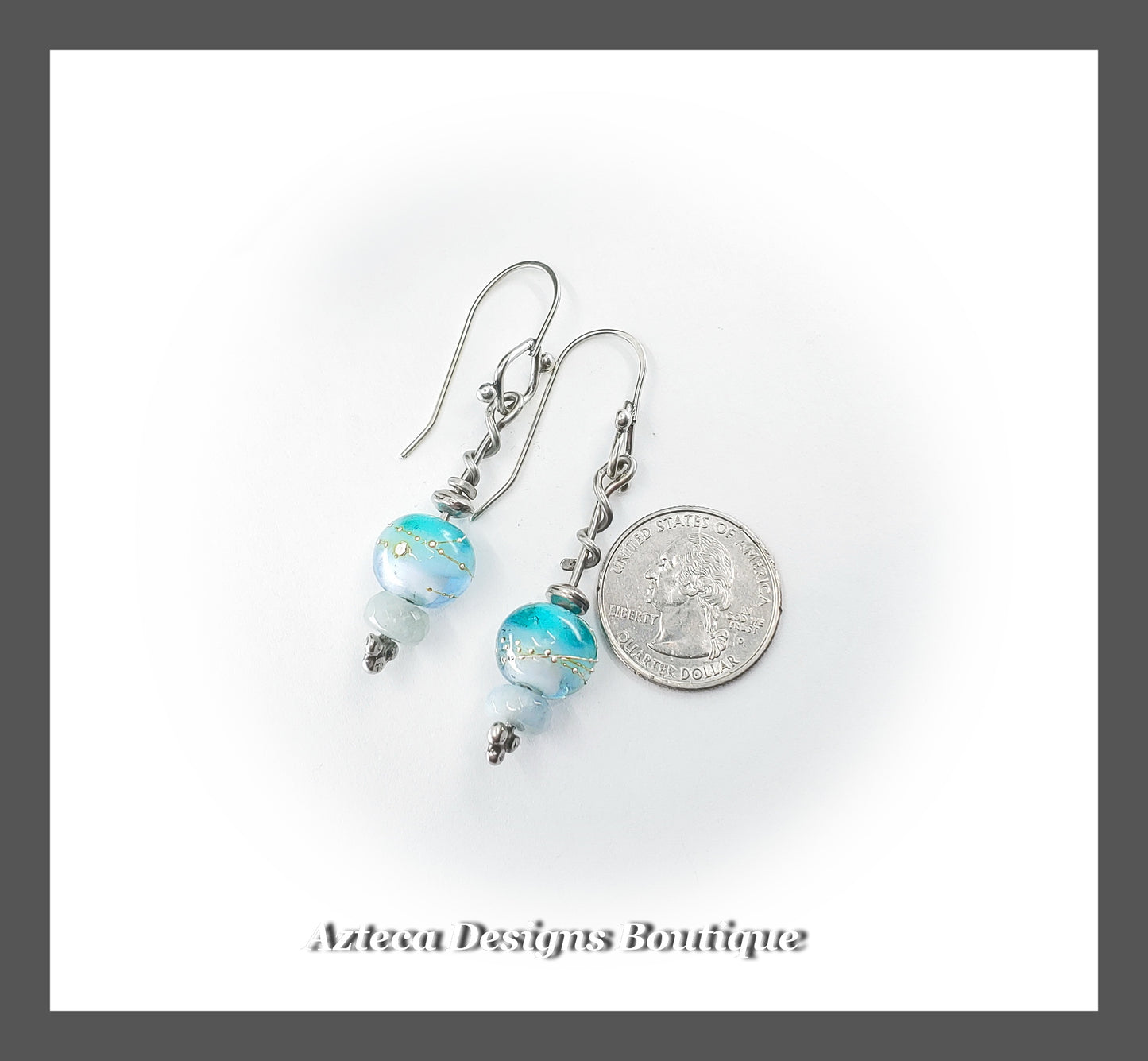 Aquamarine + Glass Lampwork + Argentium Silver + Hand Fabricated Artisan Earrings
