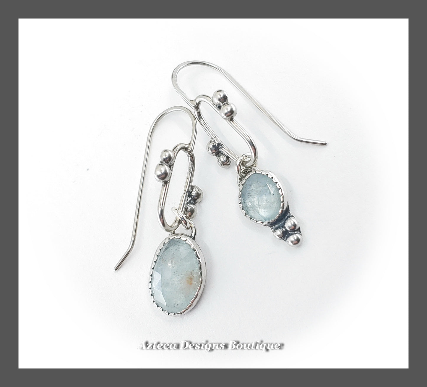 Aquamarine + Argentium Silver + Asymmetrical Hand Fabricated Earrings