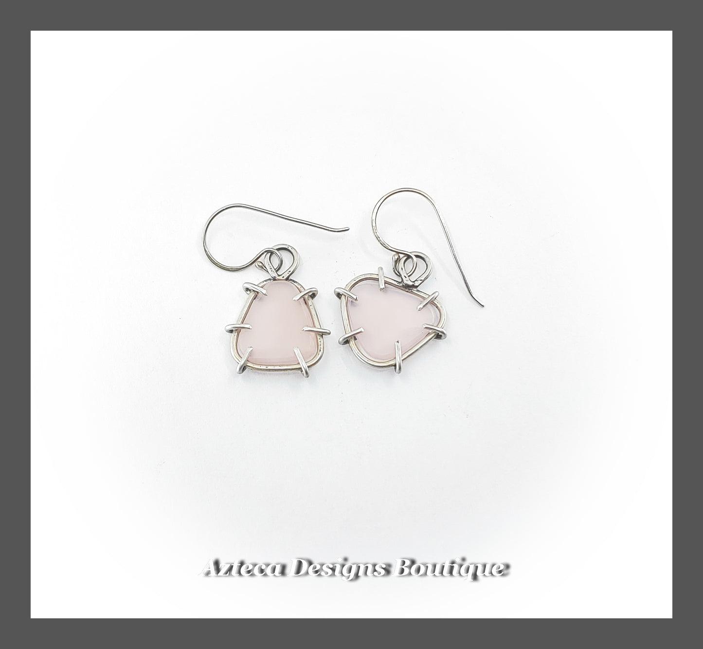 Pink Asymmetrical Chalcedony + Argentium Silver + Suspension Earrings