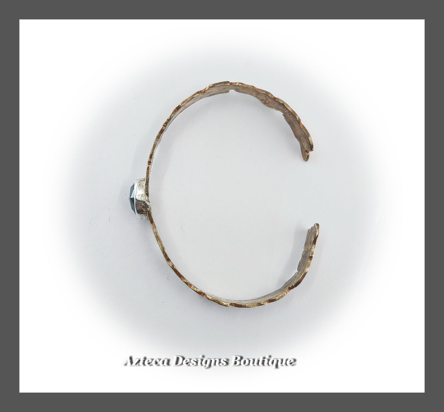 Narrow Teal Kyanite + Rustic Textured Brass Cuff Bracelet