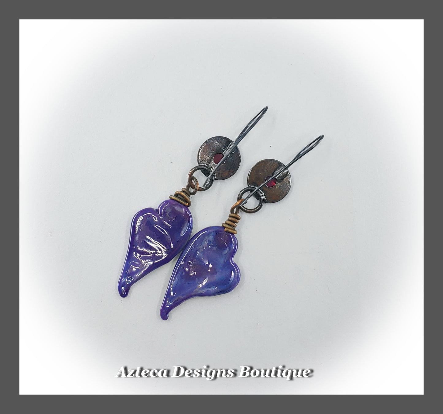 Garnet + Glass Lampwork + Handfabricated Earrings