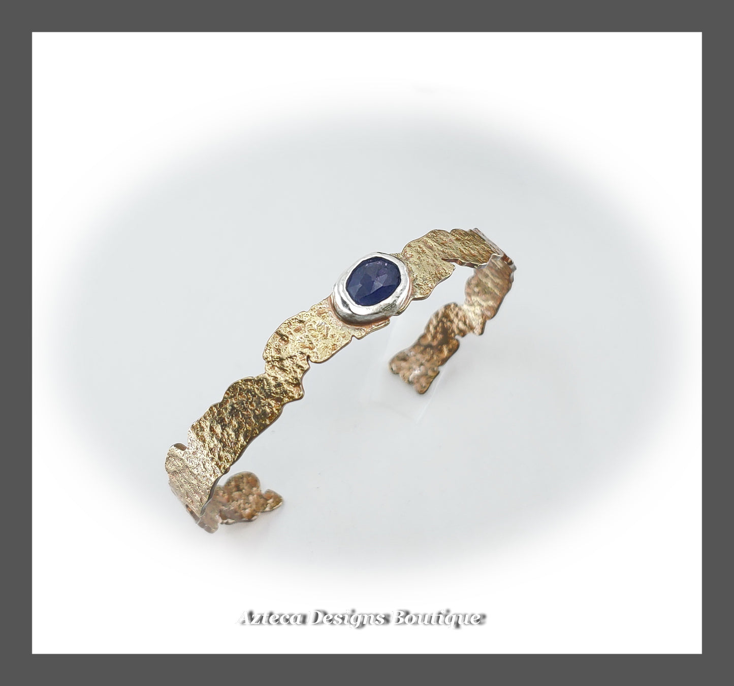 Narrow Tanzanite + Rustic Textured Brass Cuff Bracelet