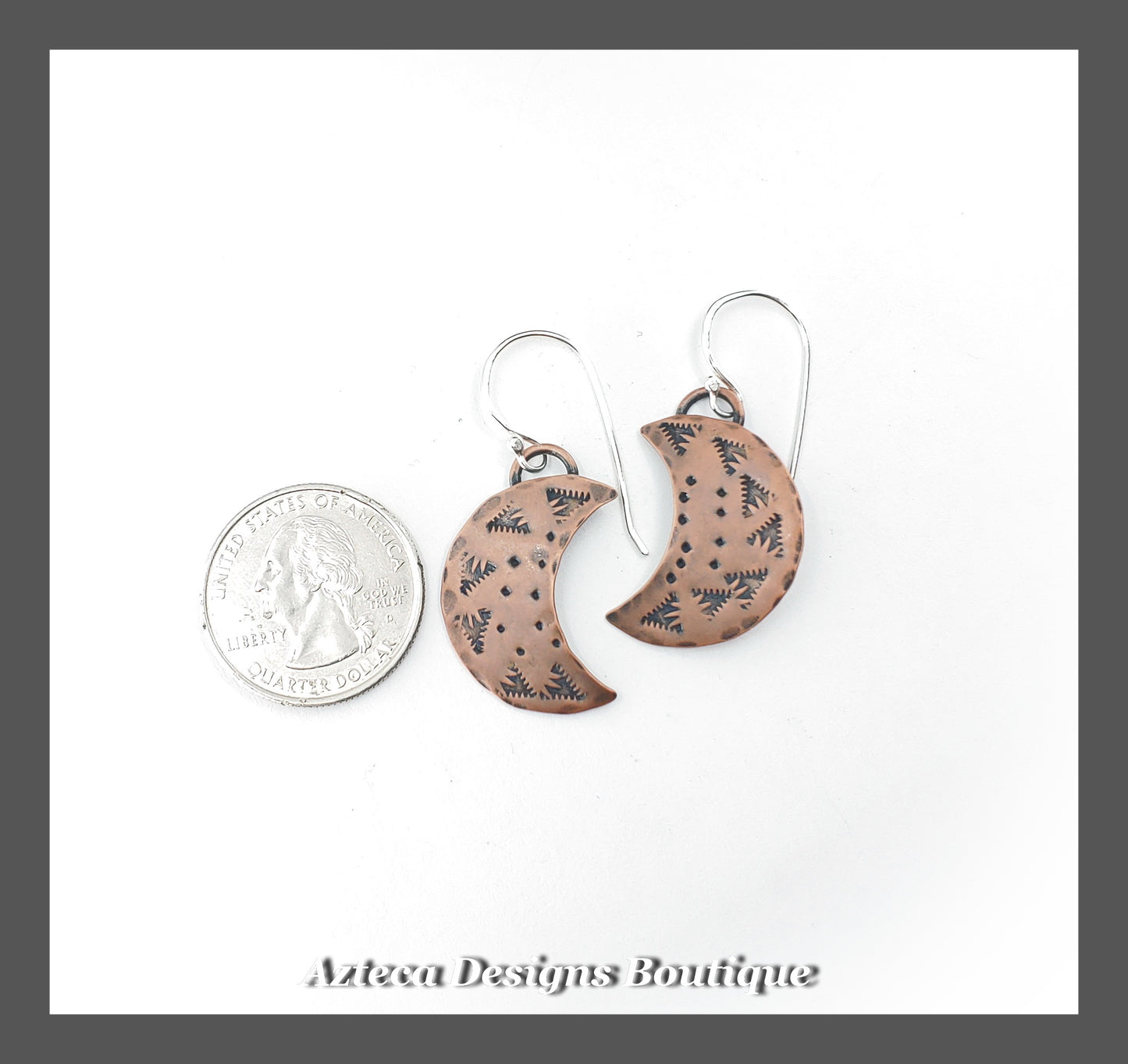 Back Around + Hand Stamped Copper Crescent Moon Earrings