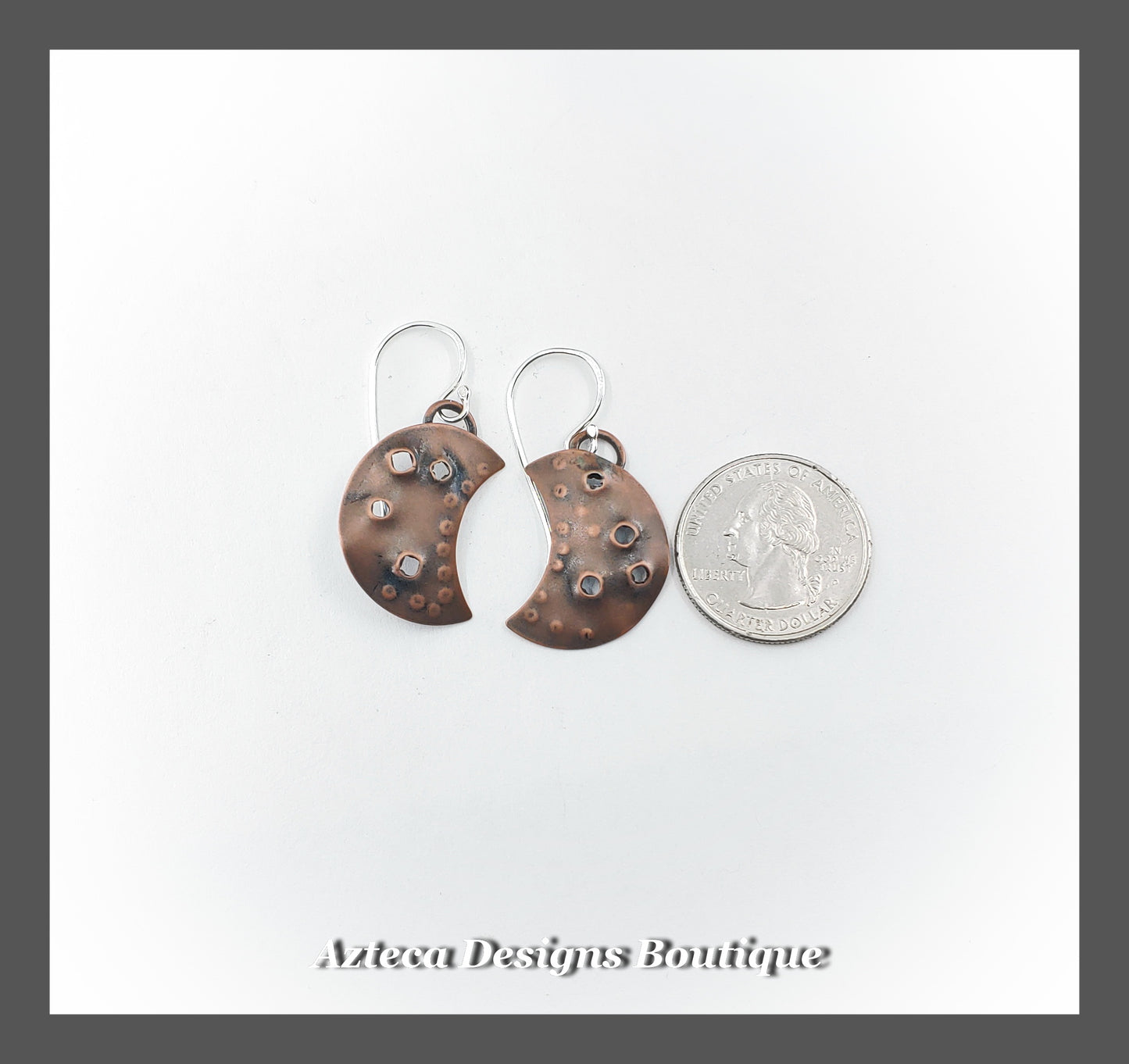 Crater + Hand Stamped Copper Crescent Moon Earrings