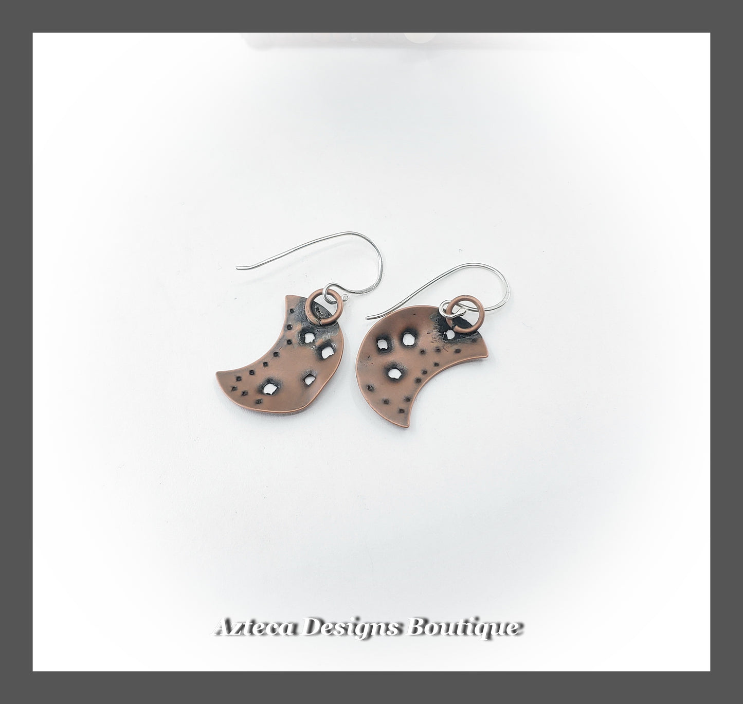Crater + Hand Stamped Copper Crescent Moon Earrings