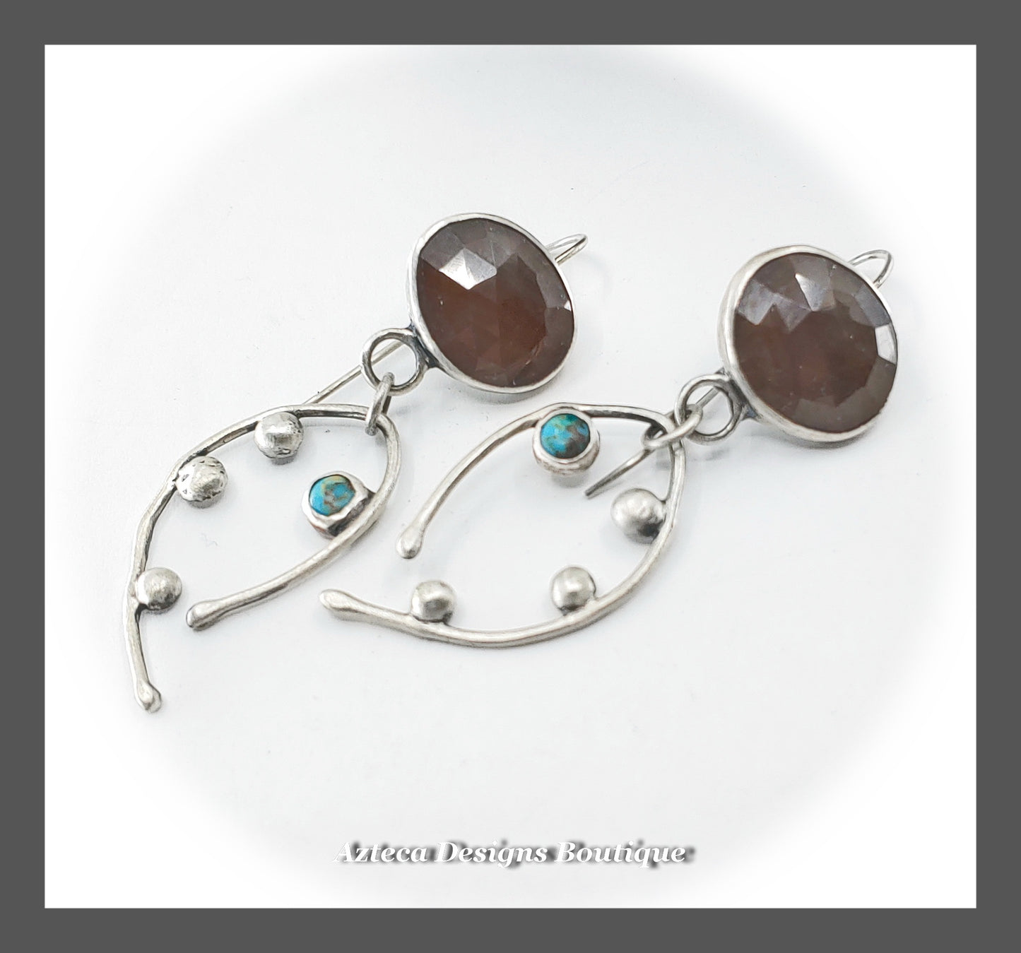 Natural Rosecut Sapphire + Kingman Turquoise + Argentium Silver Artisan Earrings