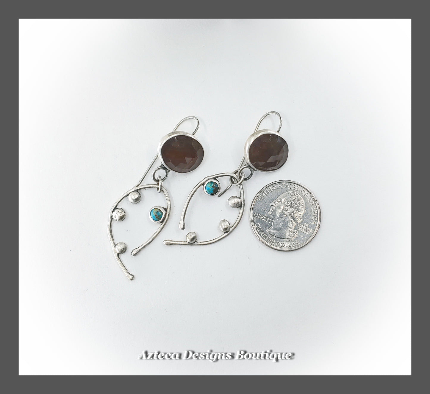 Natural Rosecut Sapphire + Kingman Turquoise + Argentium Silver Artisan Earrings