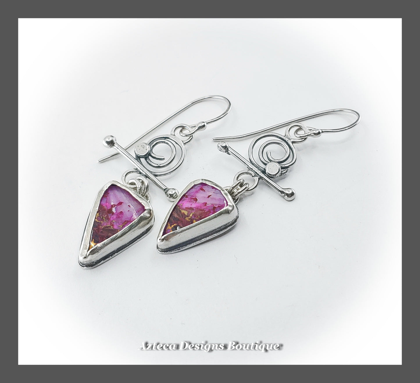 Fuchsia Spiny Oyster Composite + Hand Fabricated Argentium Silver Earrings