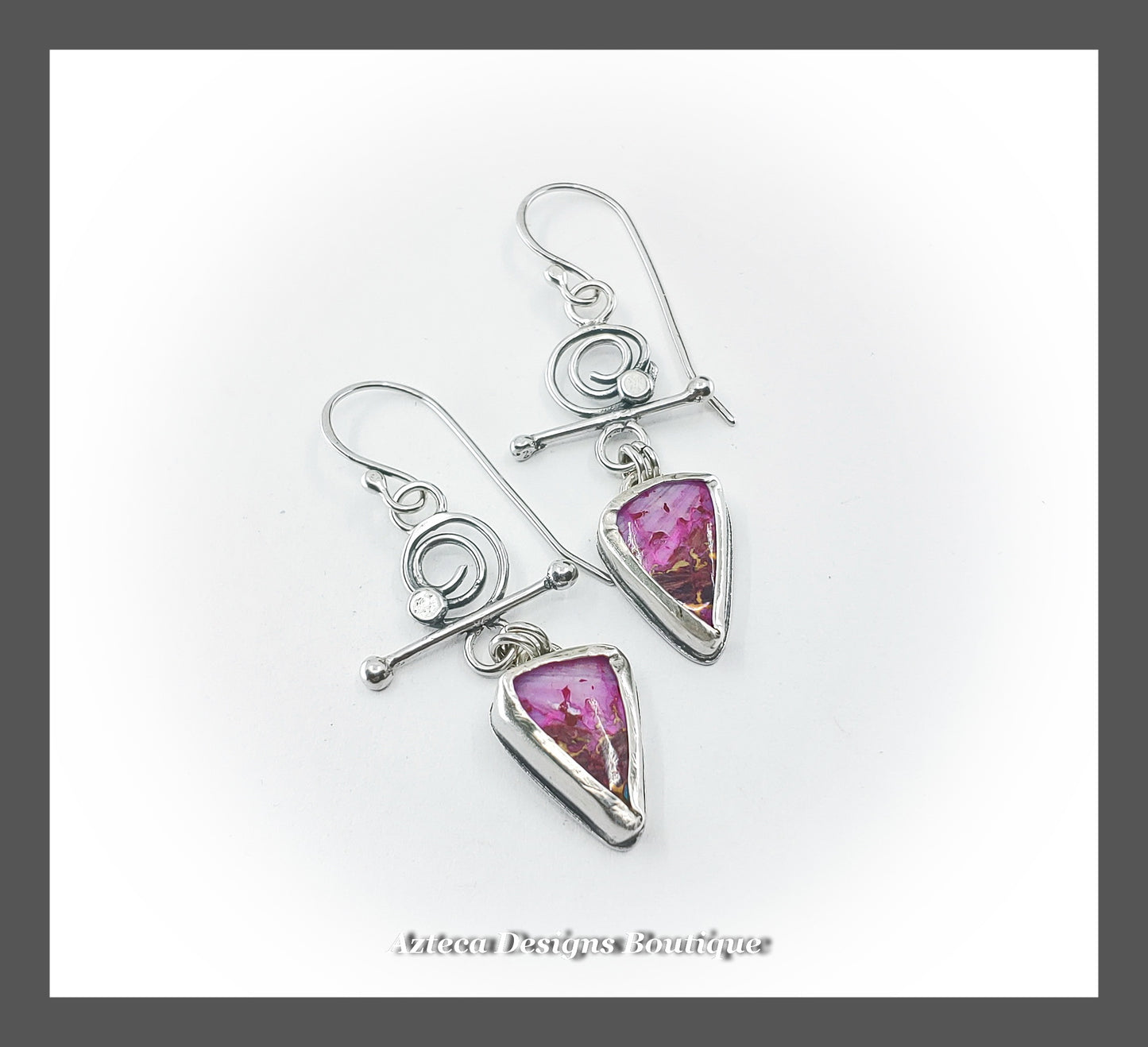 Fuchsia Spiny Oyster Composite + Hand Fabricated Argentium Silver Earrings
