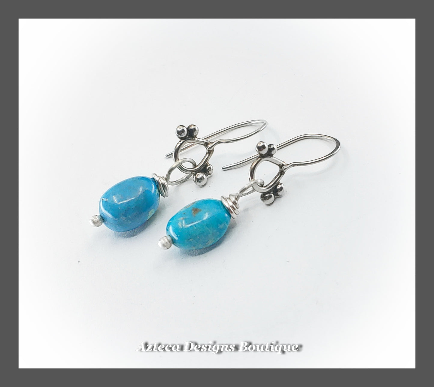 Blue Campitos Turquoise Nugget + Hand Fabricated Argentium Silver Earrings
