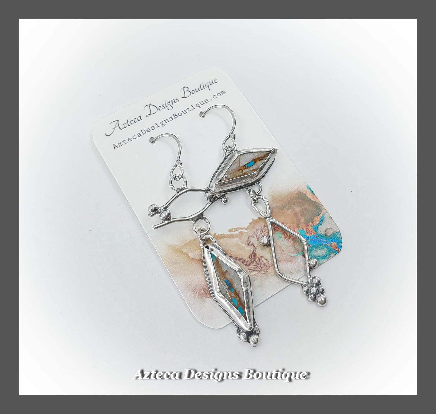 Royston Ribbon Turquoise + Hand Fabricated Argentium Silver + Asymmetrical Earrings
