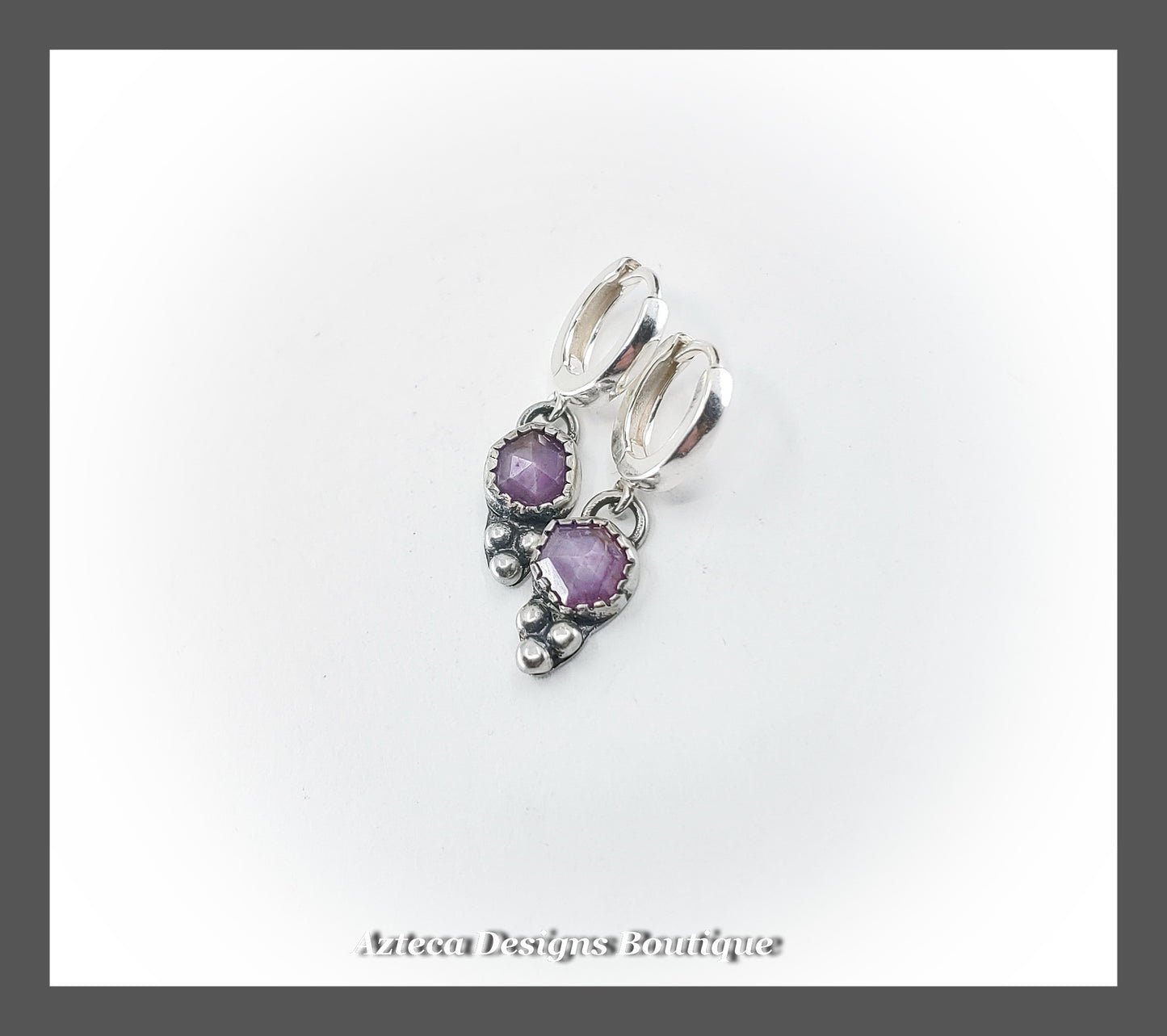 Dainty Purple Silk Sapphire Faceted Gemstone + Hand Fabricated Sterling Silver + Huggie Latch Hoop Earrings