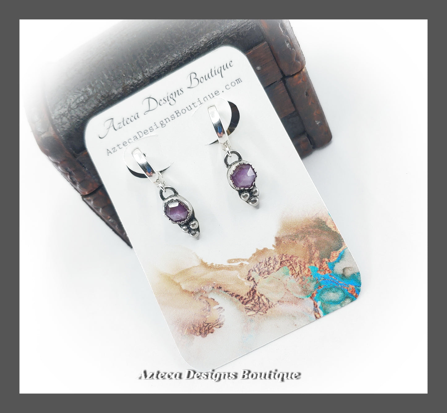 Dainty Purple Silk Sapphire Faceted Gemstone + Hand Fabricated Sterling Silver + Huggie Latch Hoop Earrings