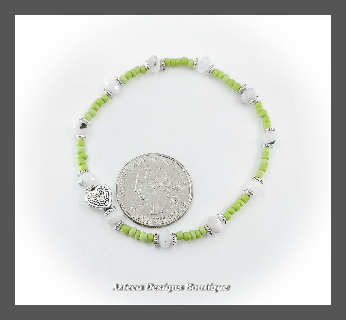 Fun Stackable Lime and Rainbow Moonstone Stretch Bracelet 7.5 Inches
