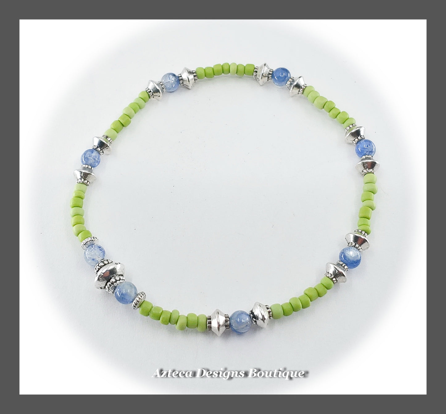 Fun Stackable Lime and Blue Kyanite Stretch Bracelet 7.5 Inches