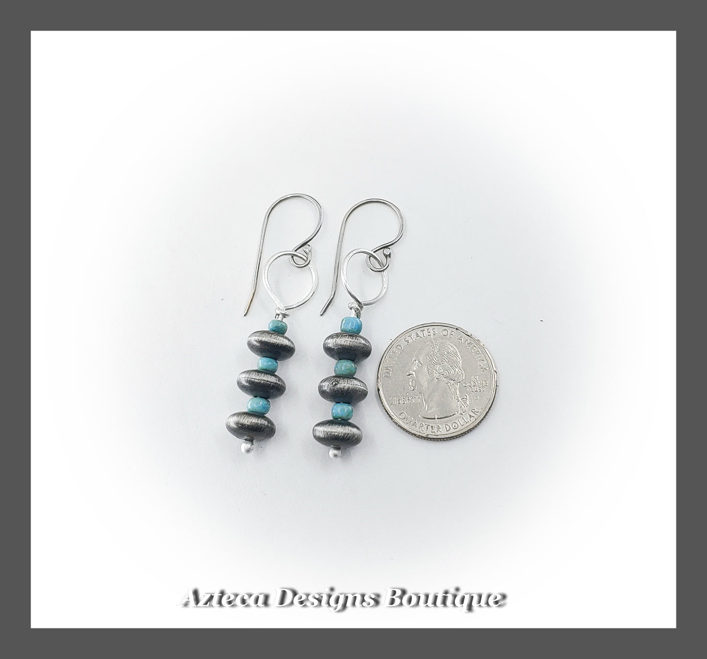 Southwest Style Turquoise Glass + Silver Acrylic Saucer Bead Earrings