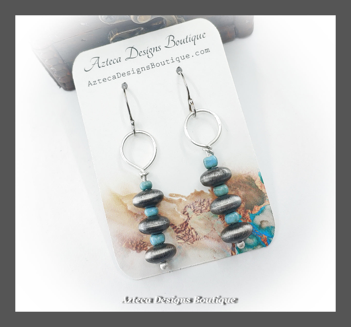 Southwest Style Turquoise Glass + Silver Acrylic Saucer Bead Earrings