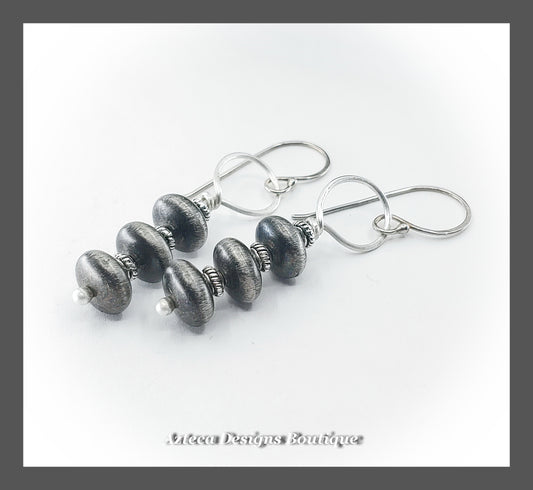 Southwest Style Pewter + Silver Acrylic Saucer Bead Earrings