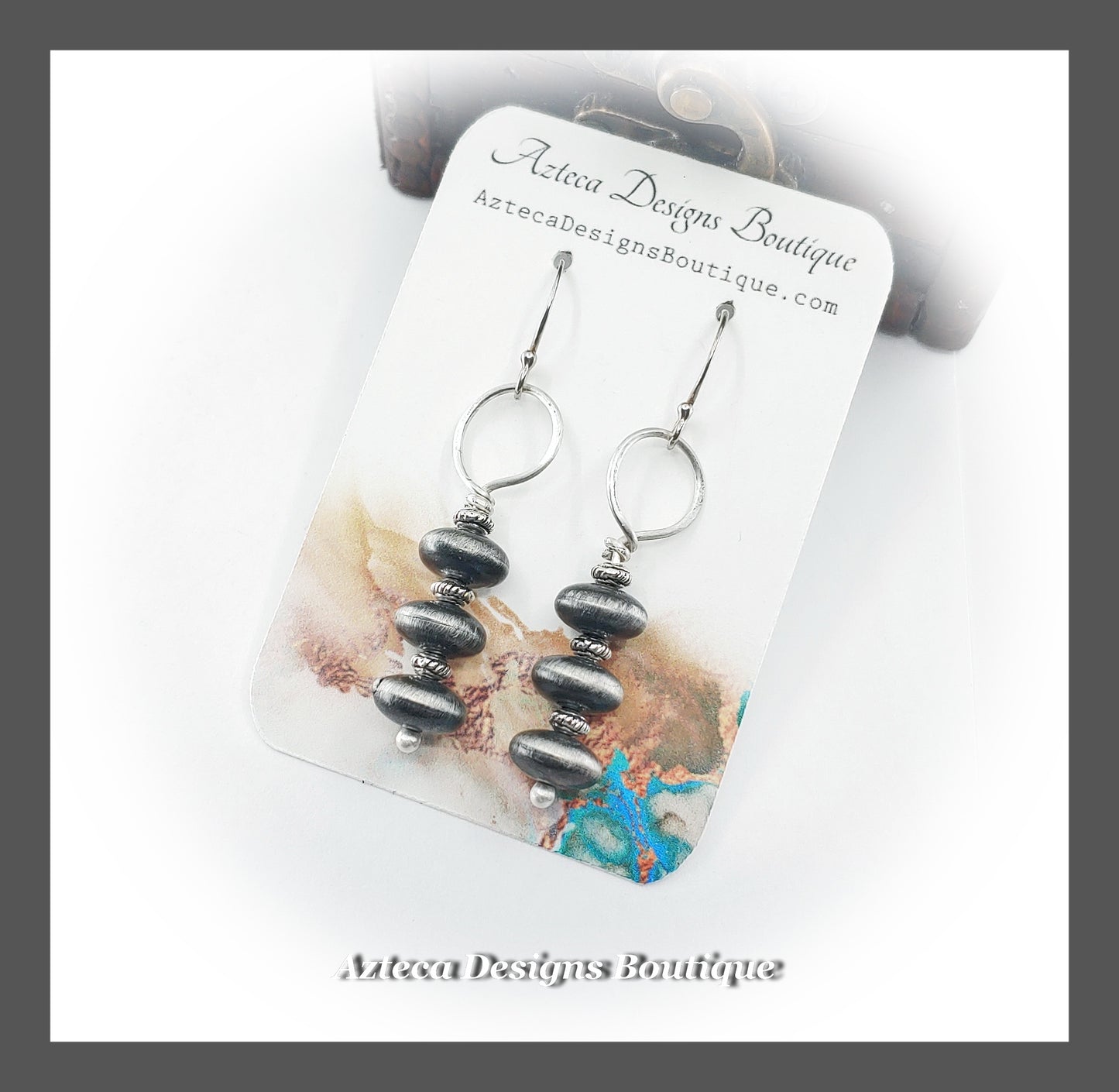 Southwest Style Pewter + Silver Acrylic Saucer Bead Earrings